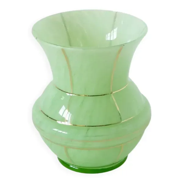 Vase en verre de Clichy, vert menthe et doré, 1950