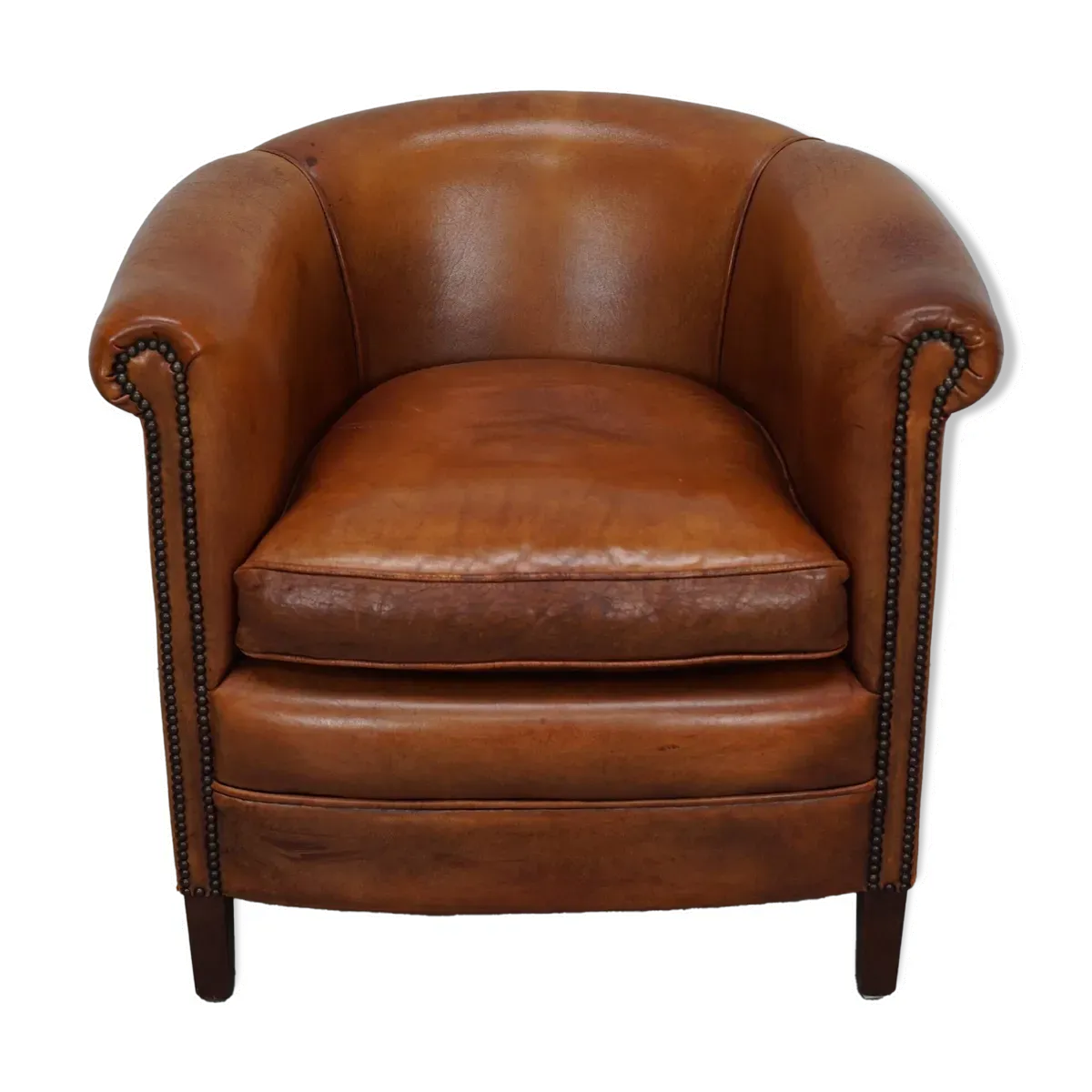 Fauteuil club vintage hollandais en cuir cognac
