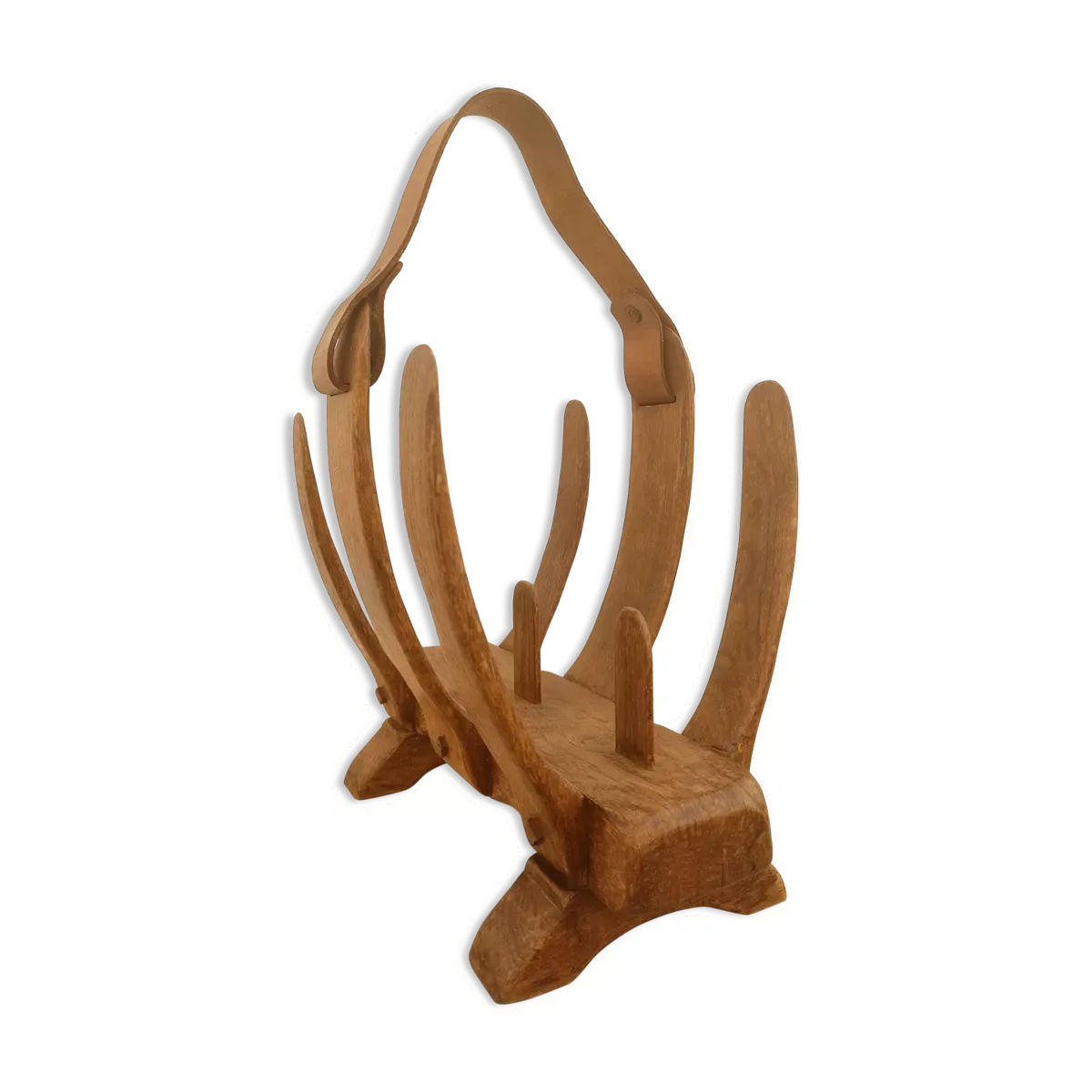 Porte revue forme organique en bois et cuir