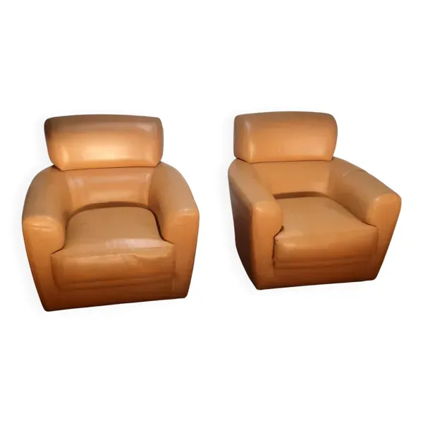 Paire de fauteuil club en cuir :roche et bobois