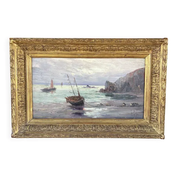 Tableau ancien marine – Huile sur panneau signée Léo Spanoghe