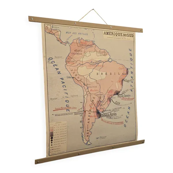 Carte de géographie ancienne / carte d'école Amérique du Sud Amérique du No