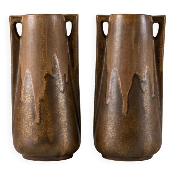 Paire de vases vintage Denbac modèle 244 en céramique française émaillée