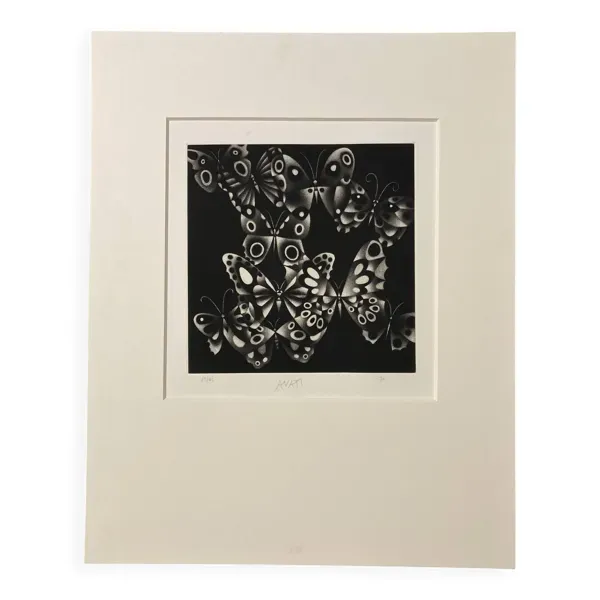Mario avati (1921-2009), papillons, manière noire, 1970