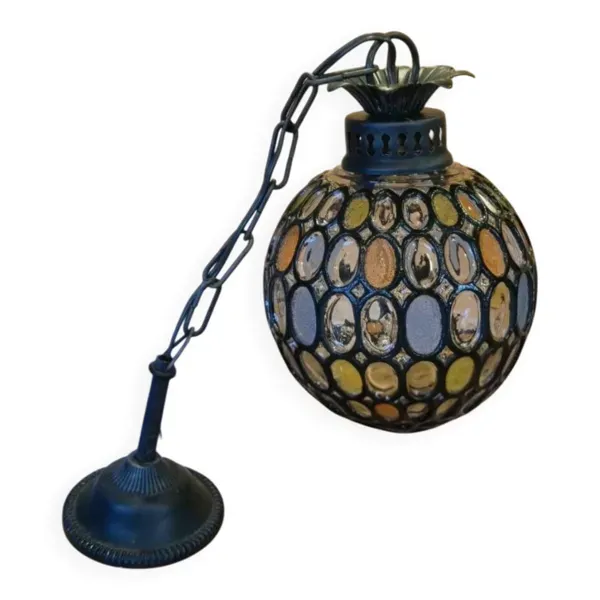 Suspension lustre style vitrail années 60's vintage ancienne en verre