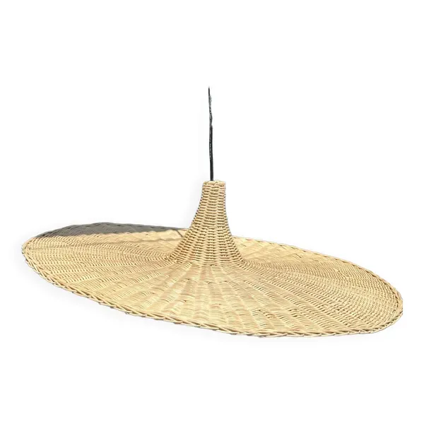 Suspension, luminaire en rotin en forme chapeau D:80cm