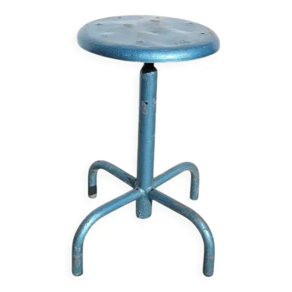 Tabouret d’atelier à vis en métal bleu