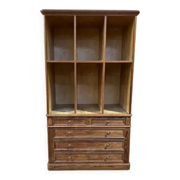 Meuble de métier en pitchpin - Années 1950 - Commode & Bibliothèque