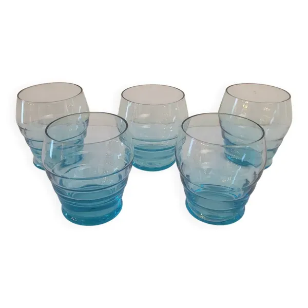 Verres Vintage bleu ondulé milieu XX ème