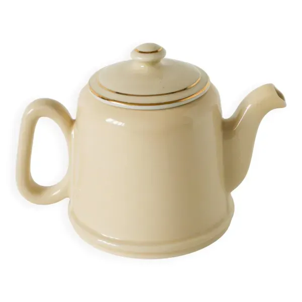 Théière en céramique jaune beurre et dorée, 1950
