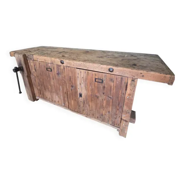 Établi de menuisier ancien en chêne et hêtre - 19ème -Modèle rare à caisson