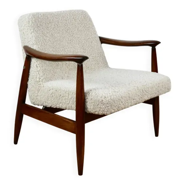 Fauteuil vintage GFM 300-202 design J.Kedziorek Loft années 70 en bouclée beige - 2 pièces disponibles