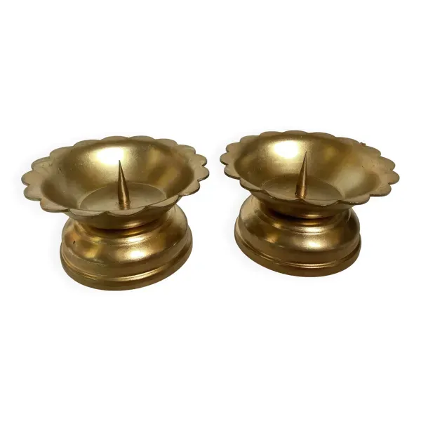 Paire de bougeoirs fleurs métal doré