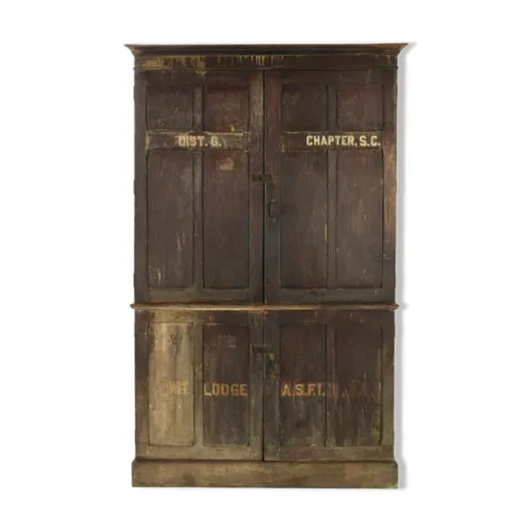 Meuble de tri postal en bois patiné