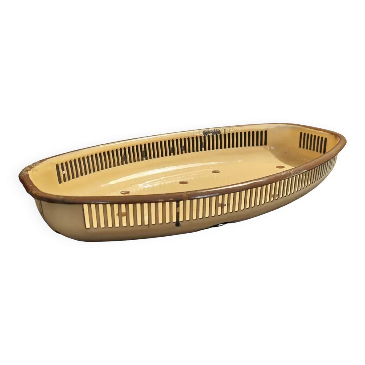 Corbeille à pain en tôle émaillées pois marrons première moitié XXème