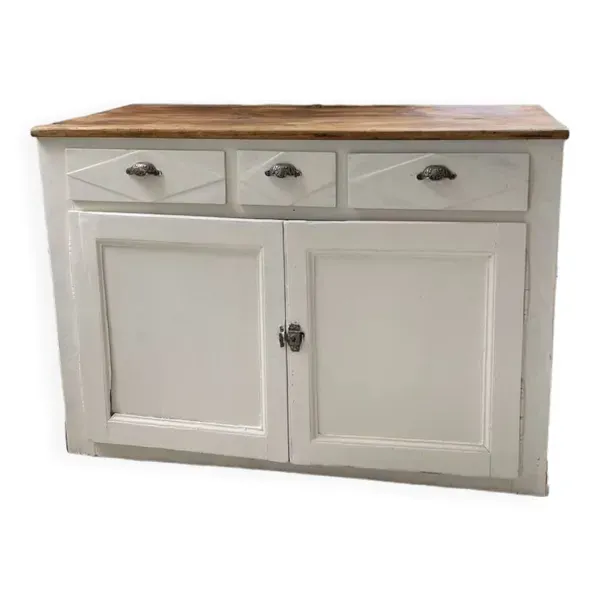 Meuble de métier enfilade patine blanche