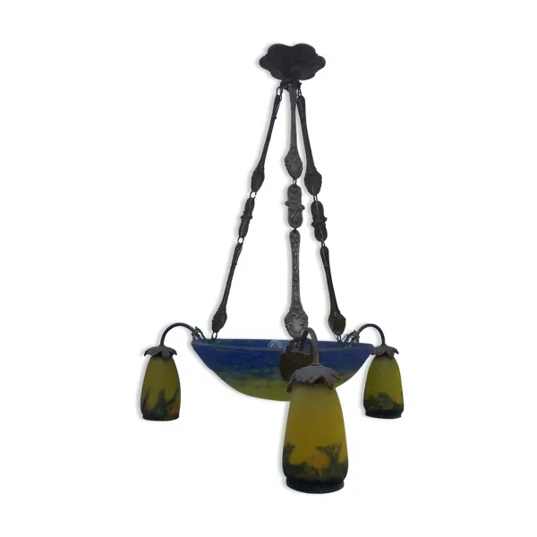 Lustre art déco en pâte de verre