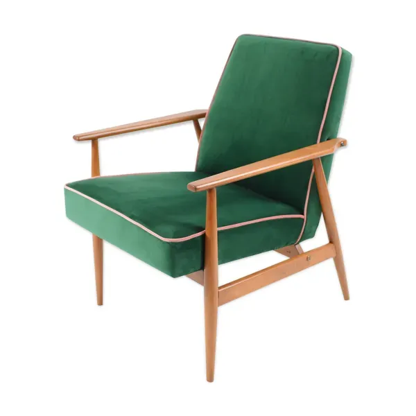 Fauteuil vintage années 1970 velours bouteille verte