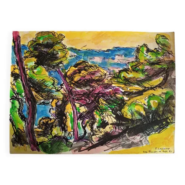 Pierre Lacroux (1909- 1993) Gouache sur papier 24 x 32 cm -Cap-Ferrat (320)
