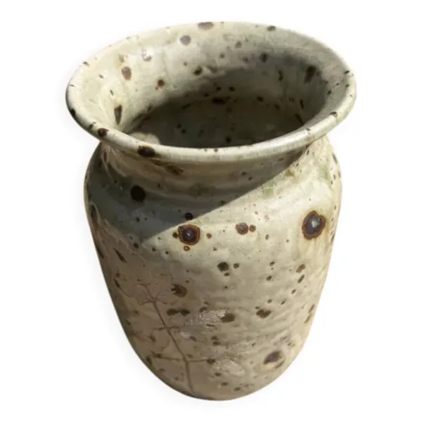 Vase en grès de Puisaye à décor de feuille