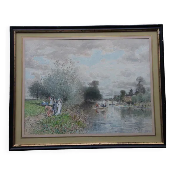 Octave Alfred SAUNIER Aquarelle Ecole de Barbizon 1877