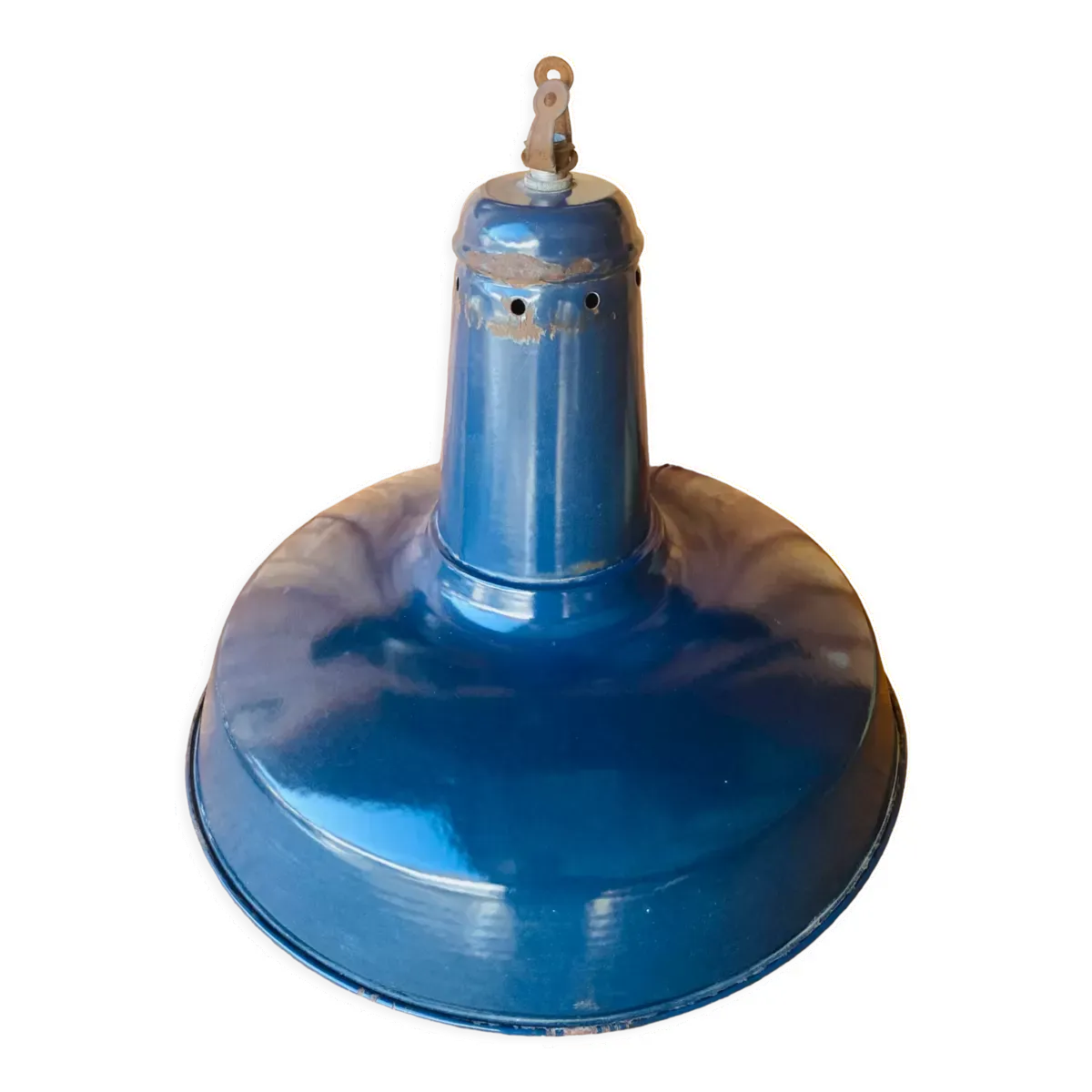 Suspension d'atelier en tôle emaillée bleue interieur blanc