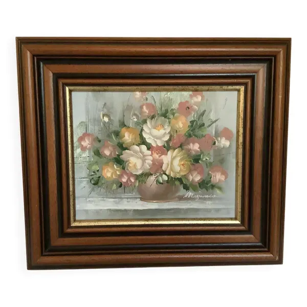 Tableau bouquet de fleurs huile sur toile signée