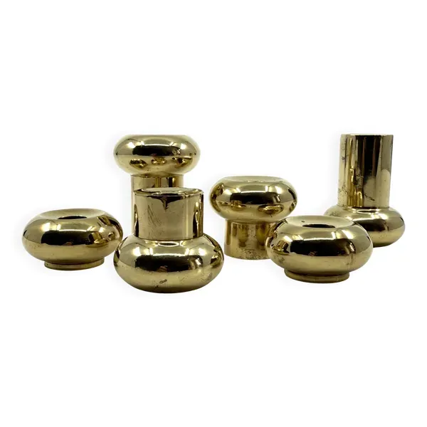 6 petits bougeoirs en laiton • Landskrona Mässing • Suède • Circa 1978
