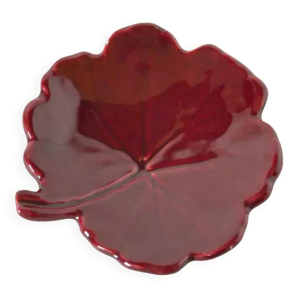 Vide-poche feuille en barbotine, Bordeaux, 1970 - 14 X 14 cm