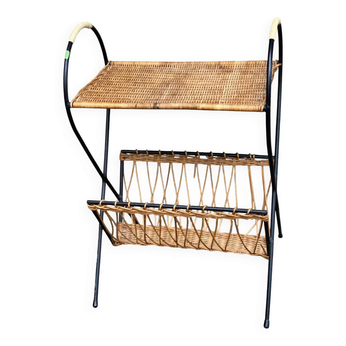 Table de chevet rotin et osier tressé