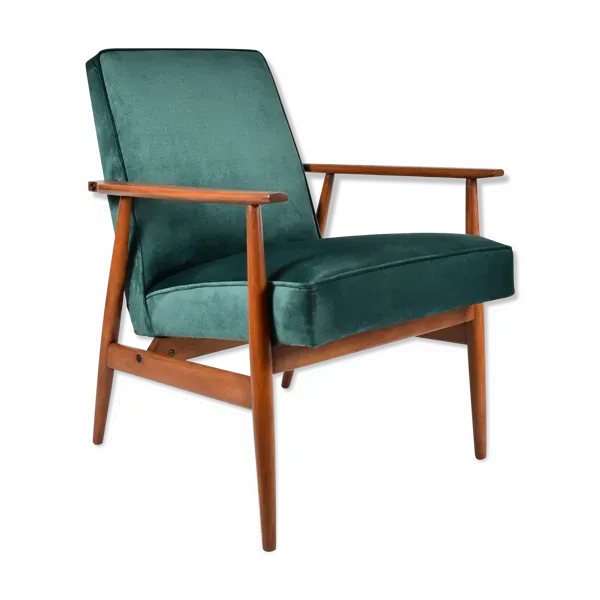 Fauteuil vintage ''Fox'' - designer H. Lis, années 1970, velours vert bouteille
