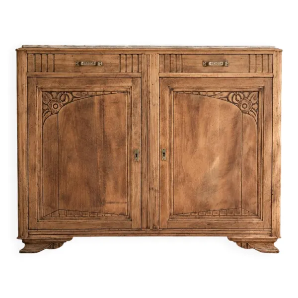 Grand buffet ancien Art Déco en bois (noyer) – plateau en marbre