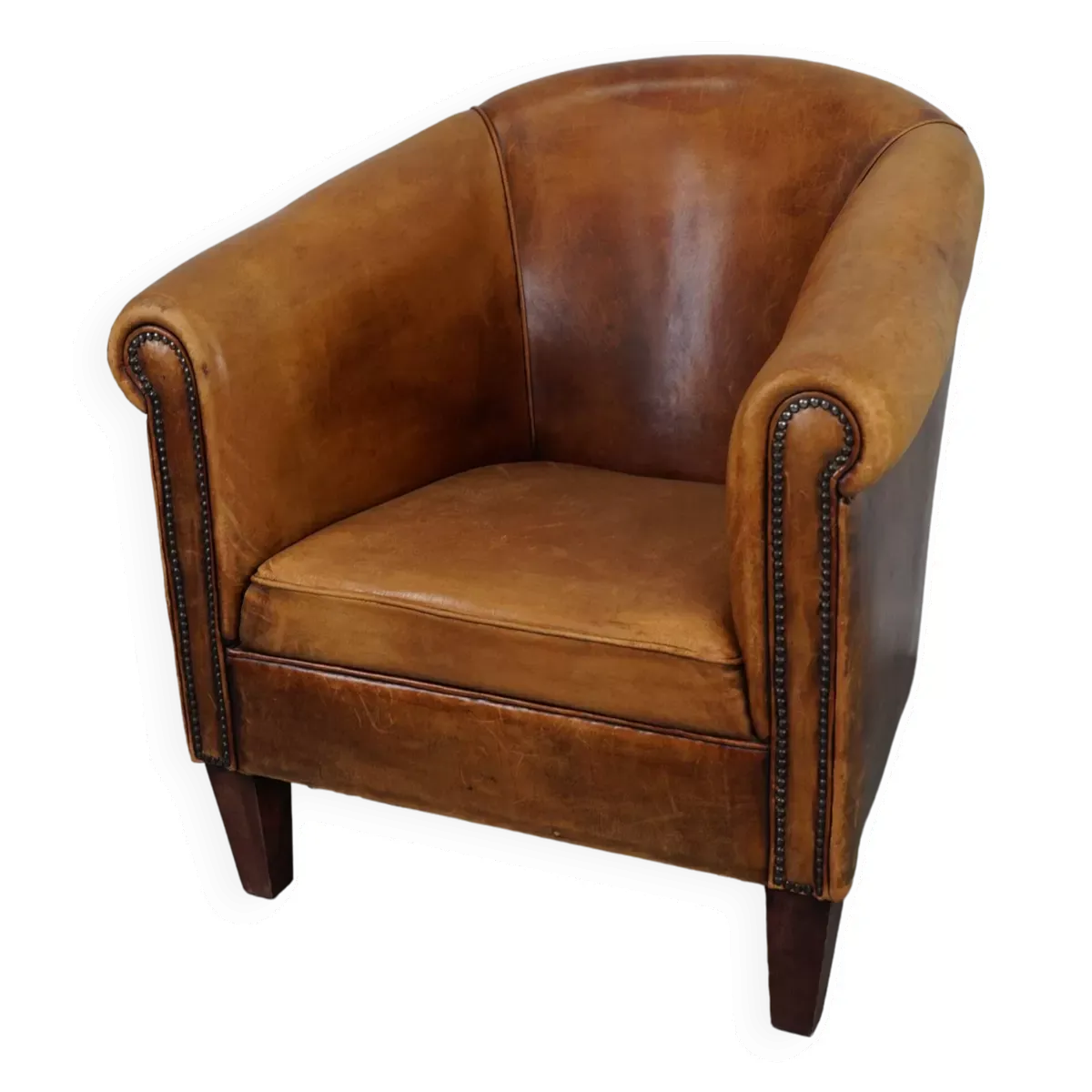 Fauteuil Club Vintage en Cuir Couleur Cognac, Pays-Bas