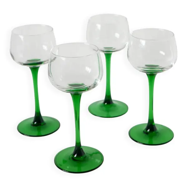 Lot de 4 verres à pieds, vert foncé, made in France, Luminarc, 1970