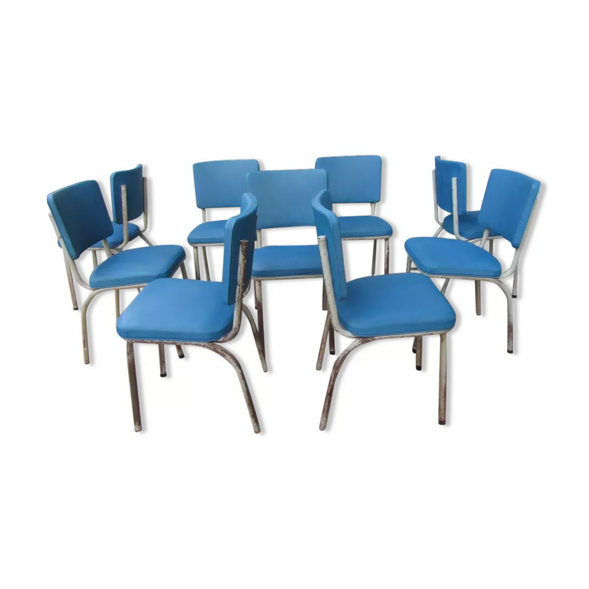 Set of 9 original Tubax chairs attributed to Willy Van Der Meeren, Belgium, 1950s