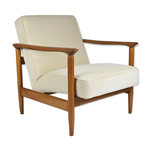 Fauteuil scandinave d’origine rénové années 1960, teck, cordon beige