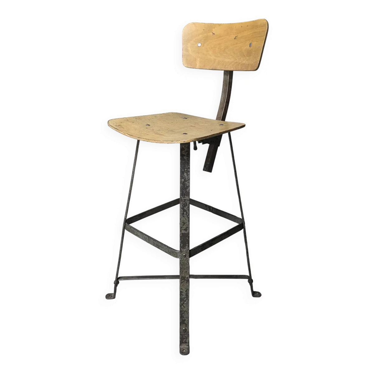 Chaise haute d'atelier Bienaise, chaise industrielle vintage