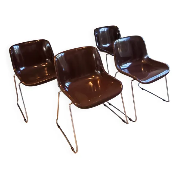 4 chaises Space Age marron et chrome, 1970