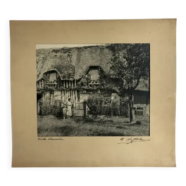 Georges lefebvre, vieille chaumière, photo en n&b, c 1930. signée à l'encre