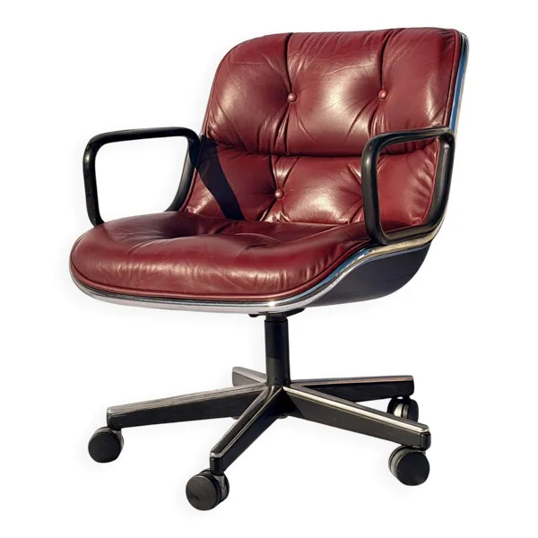 Fauteuil Bureau Pollock Cuir Bordeaux - Knoll International