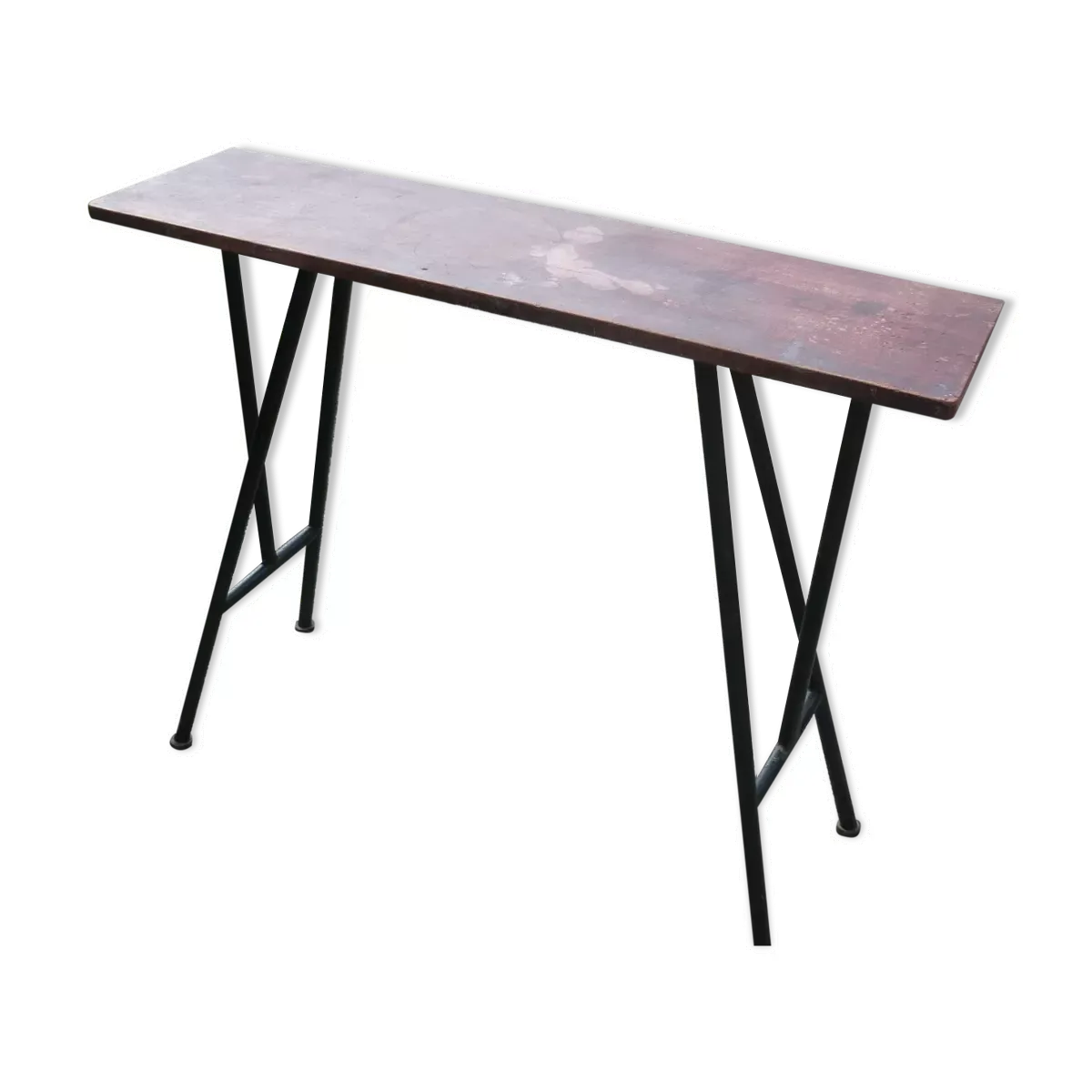 Table haute d’atelier selette plateau en bois et tubes en métal