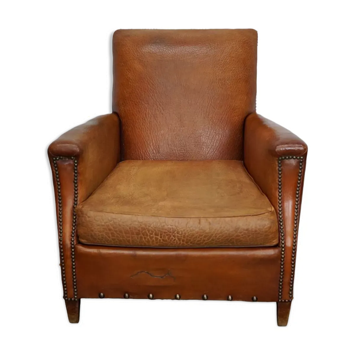 Fauteuil club cognac, années 1940