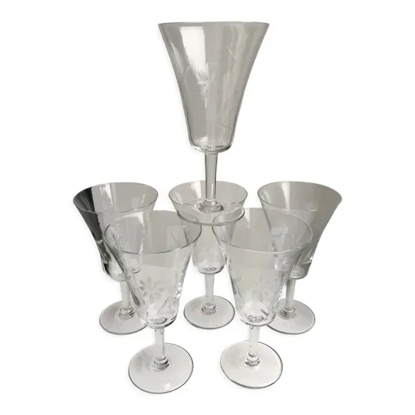 lot de 7 verres à vin / eau en cristal années 60