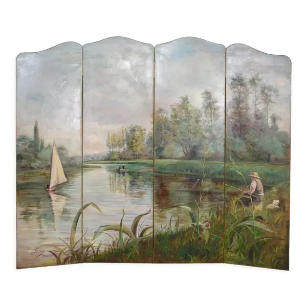 Paravent peint post-impressionniste par Charles Frechon, France, 1894