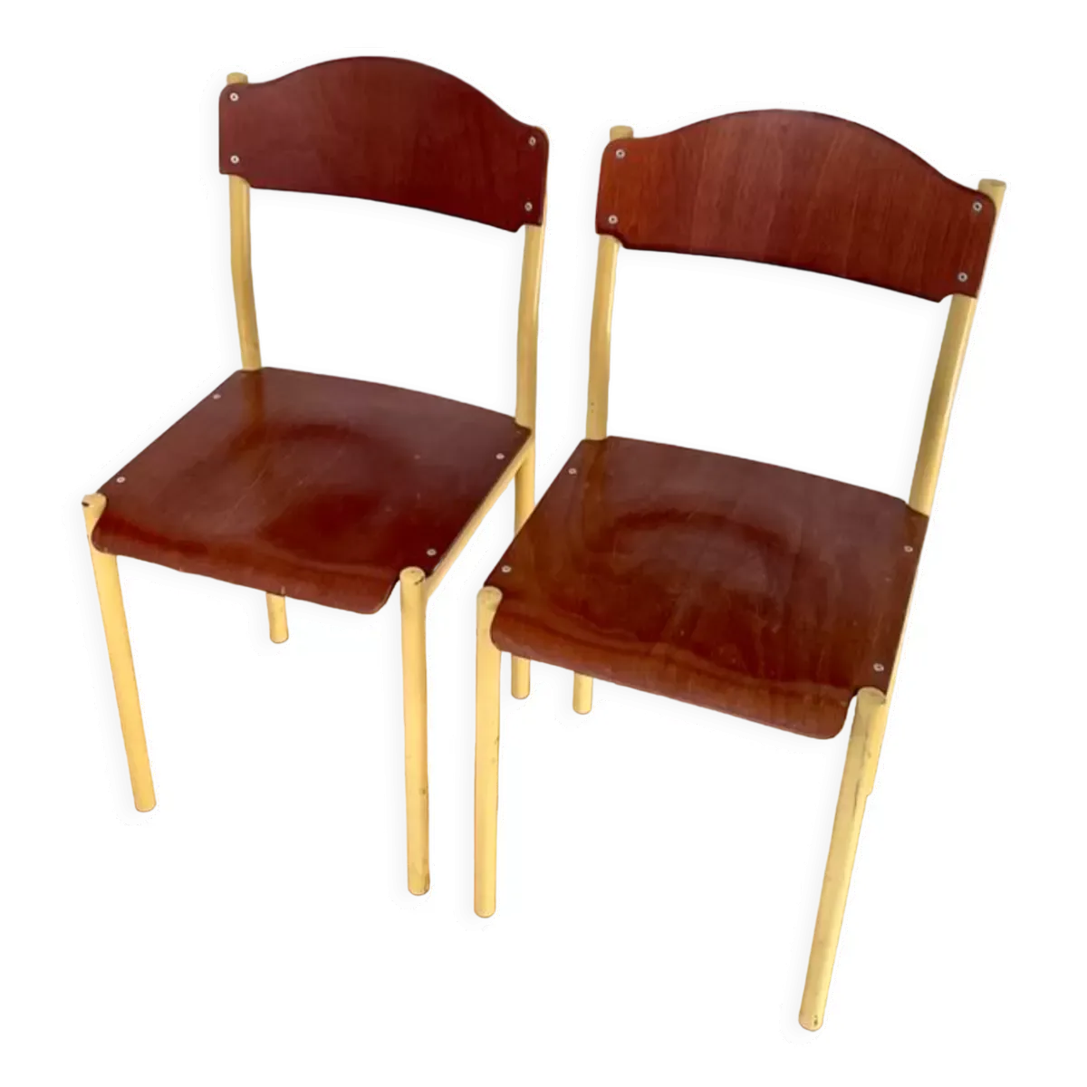 Paire de chaise vintage industrielles métal & bois, 1980