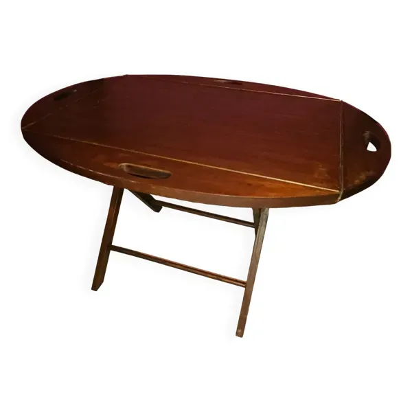 Table basse en bois de teck, de forme ovale, repliable style bateau 1970