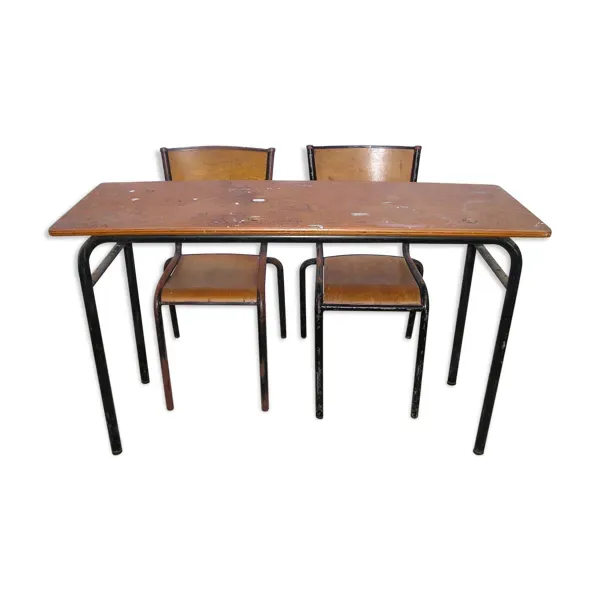 Table d'école et ses 2 chaises Mullca années 60/70