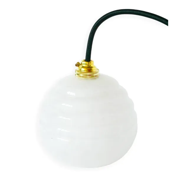 Petite suspension boule en verre de Clichy, Blanc, Art Déco, 1930