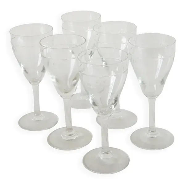 Lot de 6 verres à vin en cristal gravé, 1950