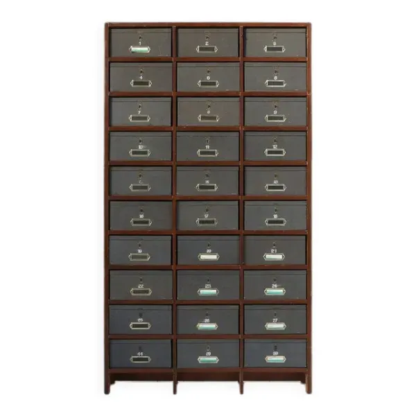 Armoire de classement industrielle en bois, Belgique années 1920